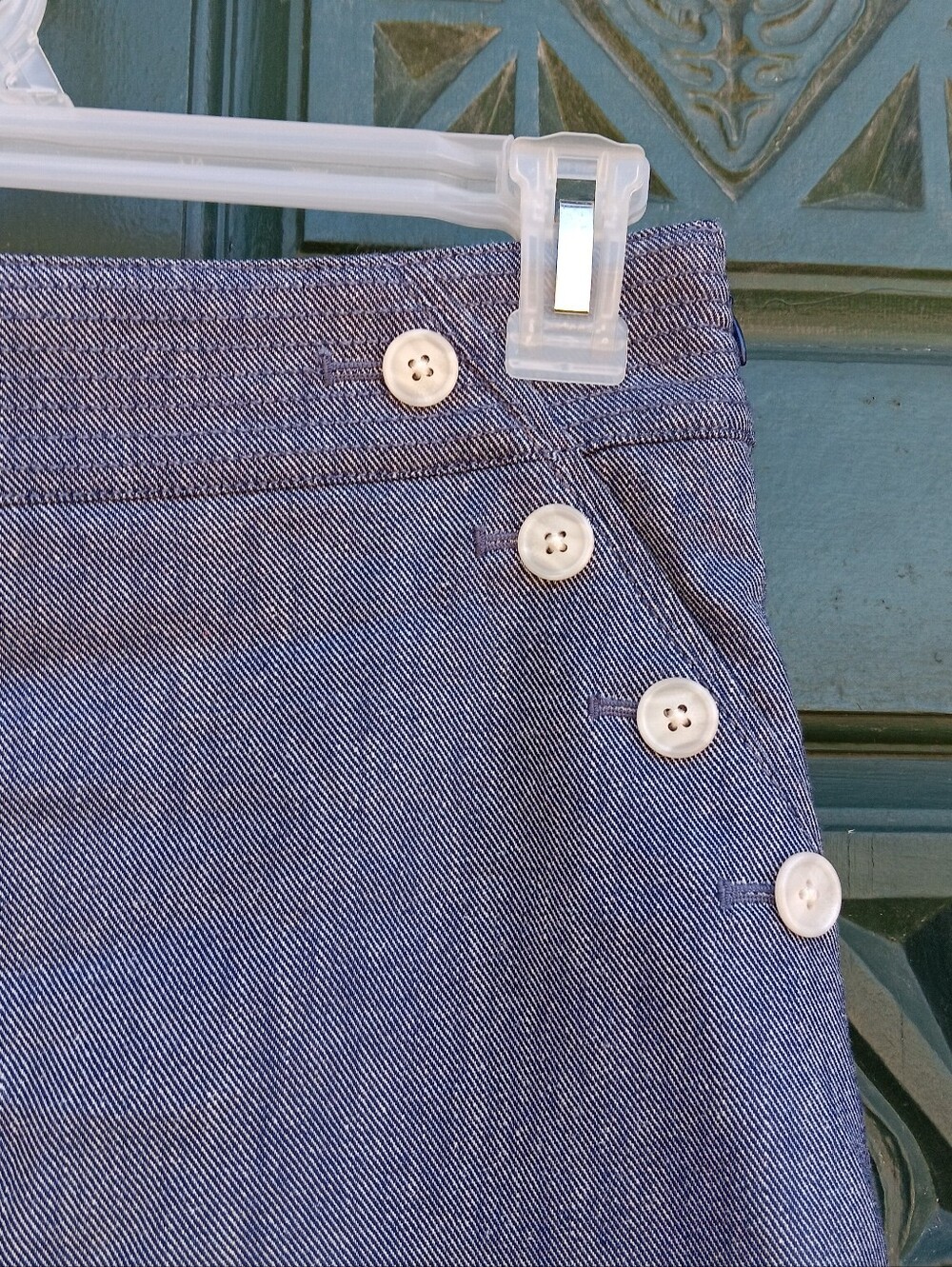 Talbots Chambray Blue A-Line Skirt with White Buttons - Picture 4 of 4